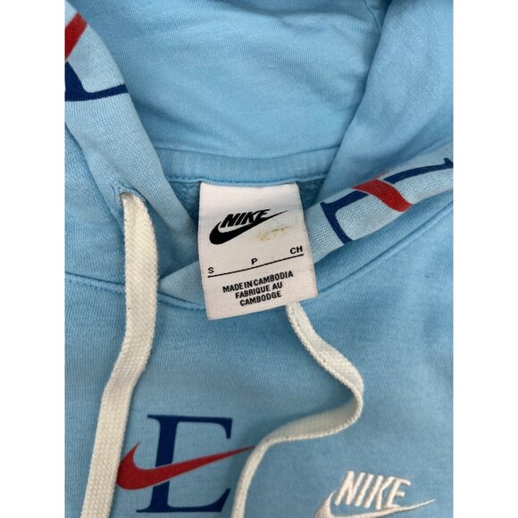 Nike Mens Blue Pullover Hoodie With Multicolor Logos Size S Cotton Blend Drawstr - Picture 2 of 6
